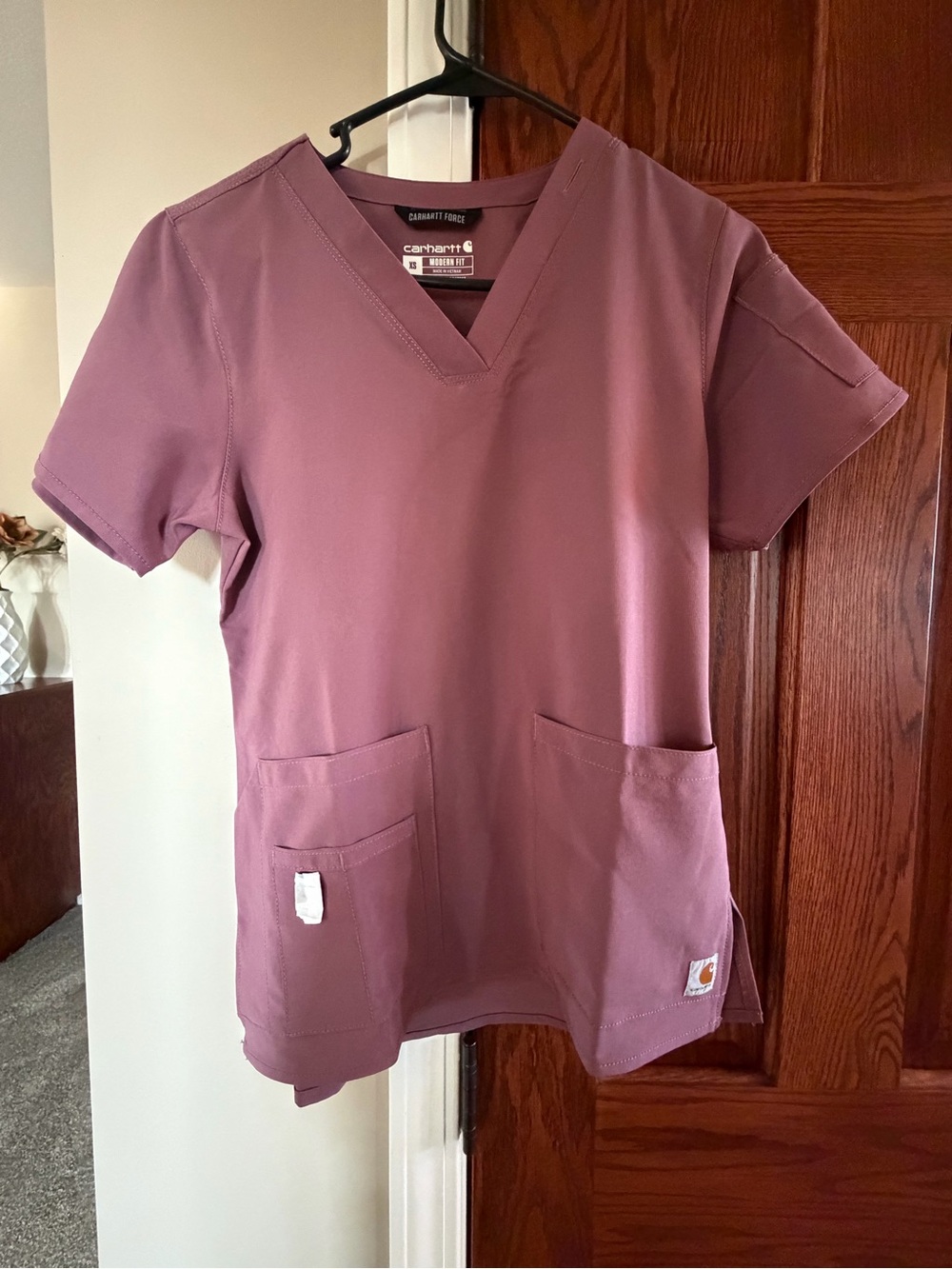 Carhartt Women's Mauve V-Neck Scrub Top - Rosewood Tone
